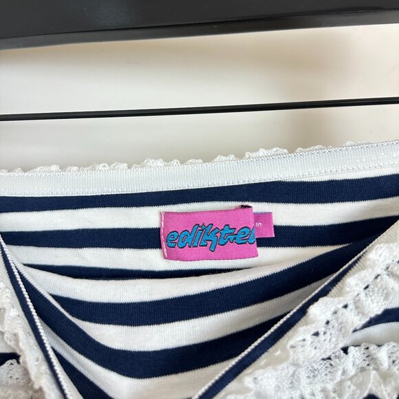 EDIKTED Stripe Lace Trim Tube Top in Navy-and-white Size Small - Picture 3 of 5